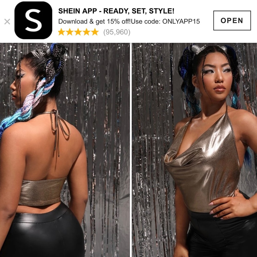 Shein Plus Draped Metallic Halter Top